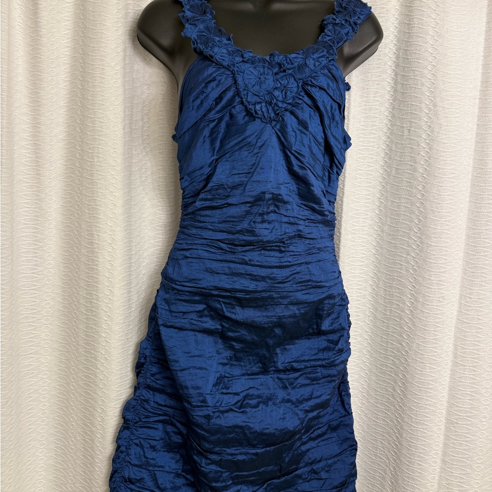 BCBGMaxAzria Blue Ruched Halter Mini Dress
